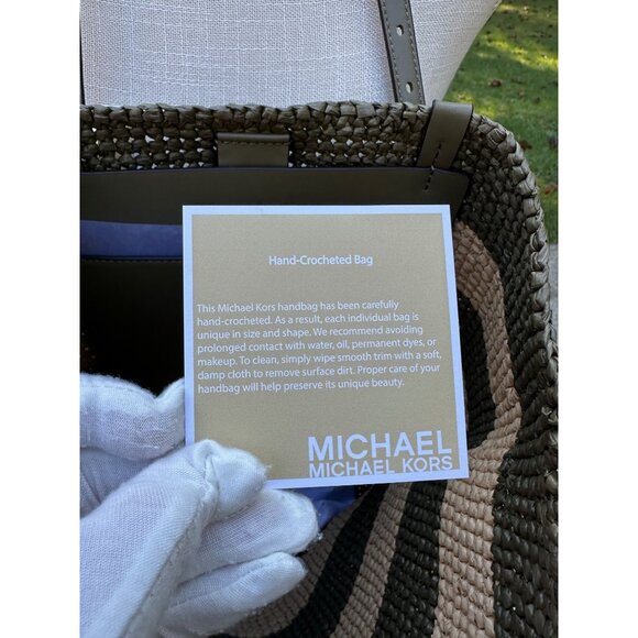 Michael Kors Quinn Large Safari Green Crochet Straw Tote Beach Bag 30S5GQNT7W - Picture 12 of 16